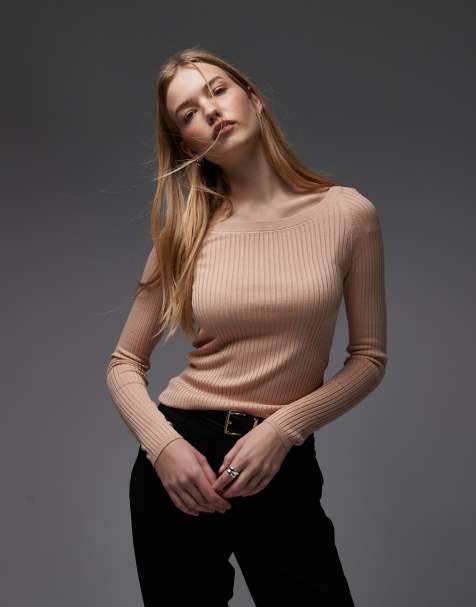& Other Stories long sleeve knit top with scoop neck in peach