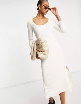 long sleeve white knit dress