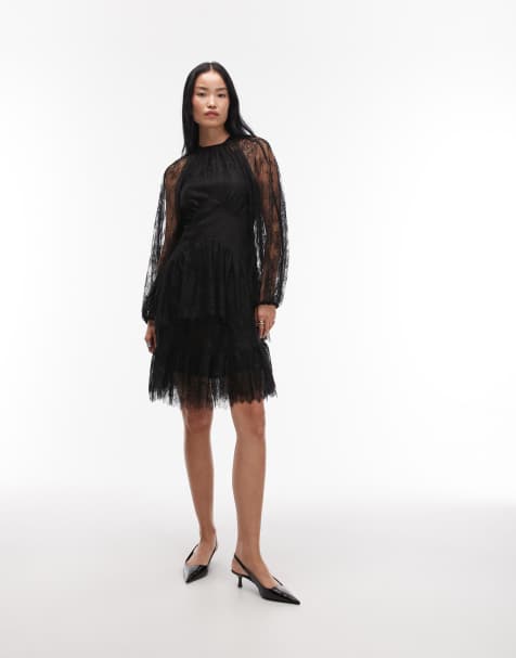 & Other Stories long sleeve lace mini dress in black
