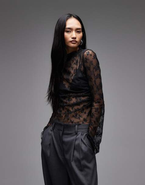 & Other Stories long sleeve lace top in black - view 1