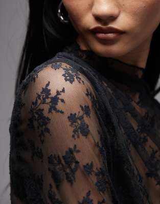 & Other Stories Long Sleeve Lace Top In Black