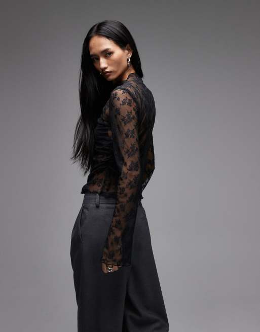 & Other Stories long sleeve lace top in black, 4 of 4