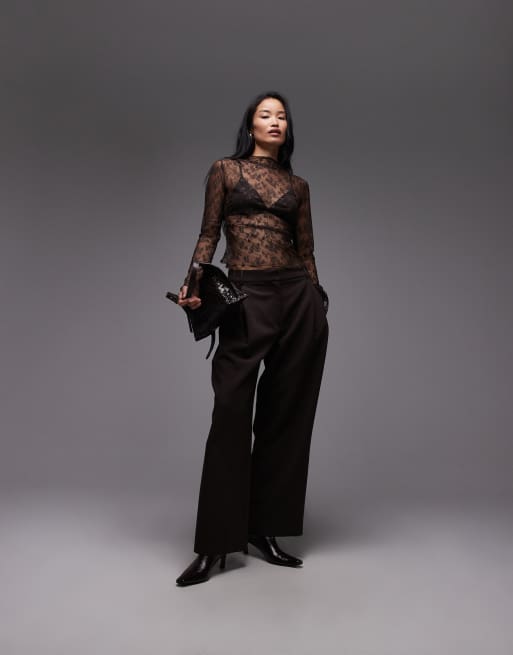 & Other Stories long sleeve lace top in dark brown