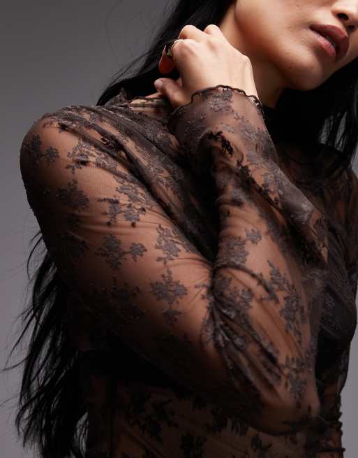 & Other Stories long sleeve lace top in dark brown