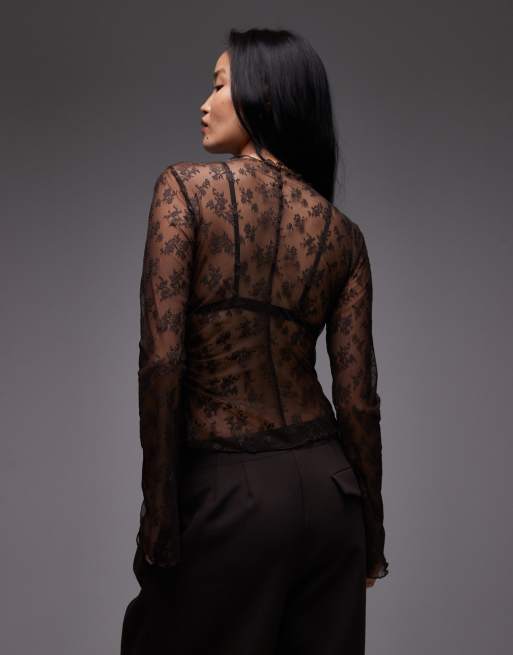 & Other Stories long sleeve lace top in dark brown