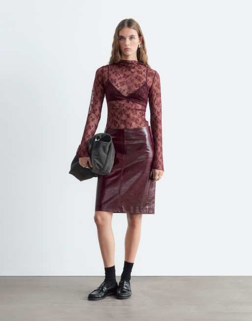 & Other Stories long sleeve lace top in dark burgundy, 2 of 4