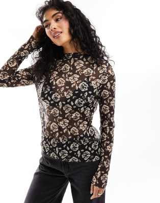 & Other Stories long sleeve mesh top in floral lace jacquard | ASOS