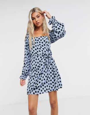 long blue polka dot dress