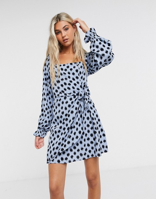 & Other Stories long sleeve mini dress in blue and black polka dots