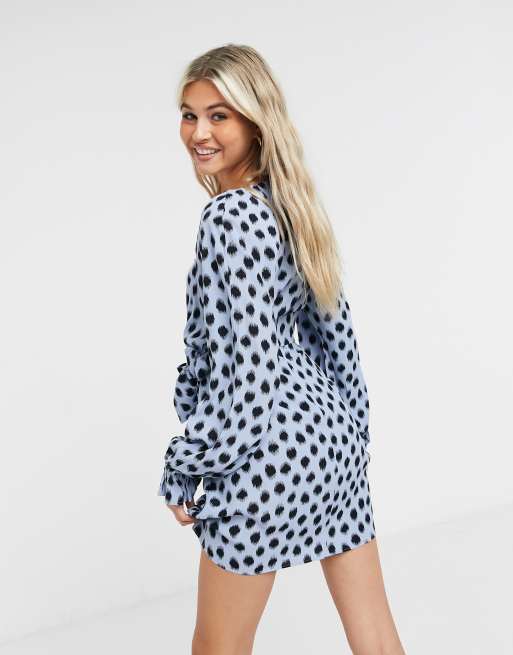 Blue dress with black polka dots sale