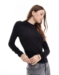[Other Stories] & Other Stories long sleeve mock neck top with ruched detail in black L Black