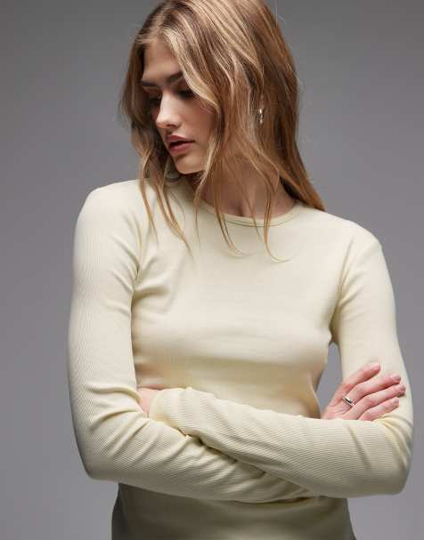 & Other Stories long sleeve rib knit top in light lemon - view 1