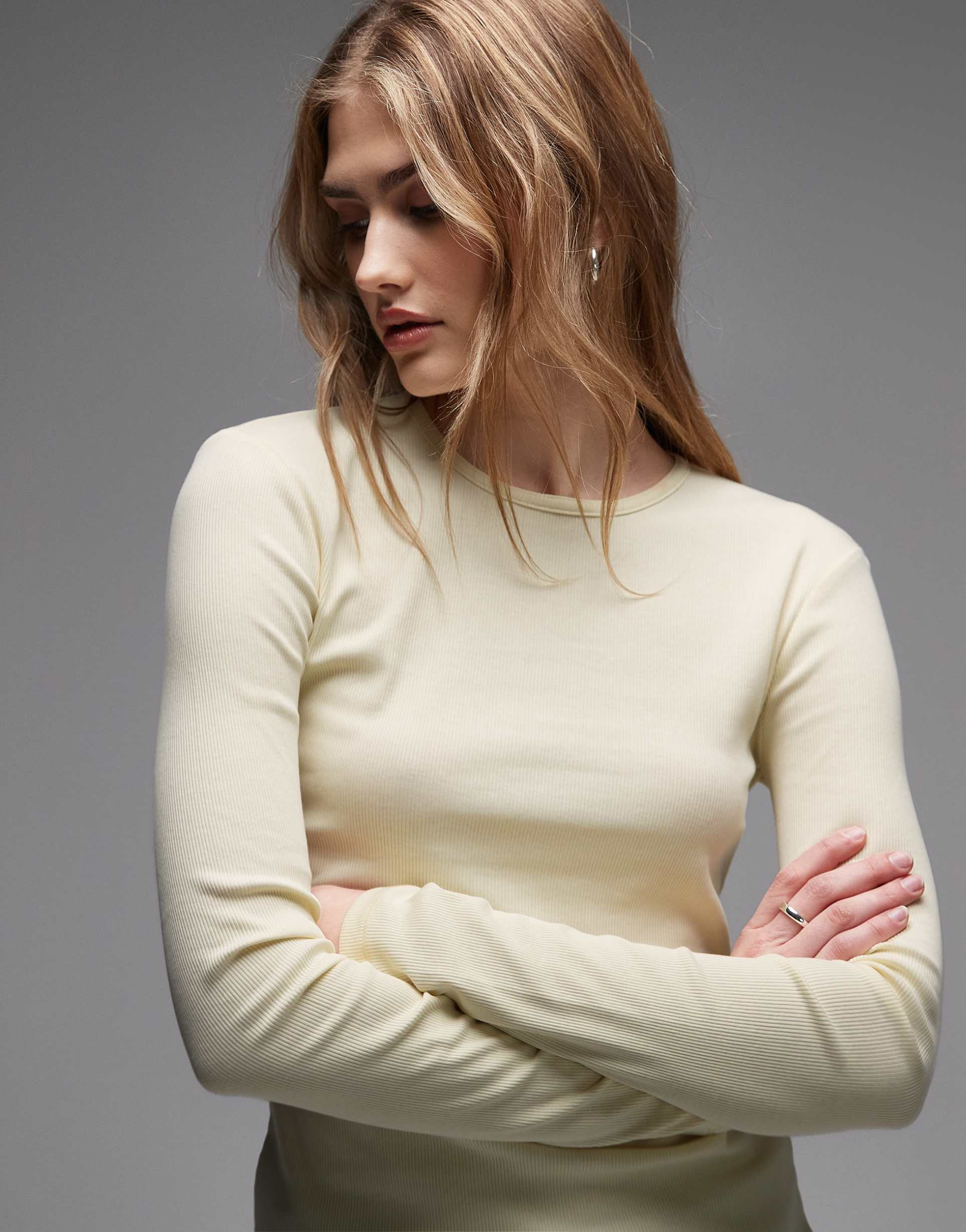 & other stories long sleeve rib knit top in light lemon