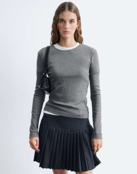 & Other Stories long sleeve rib top in dark grey - view 1