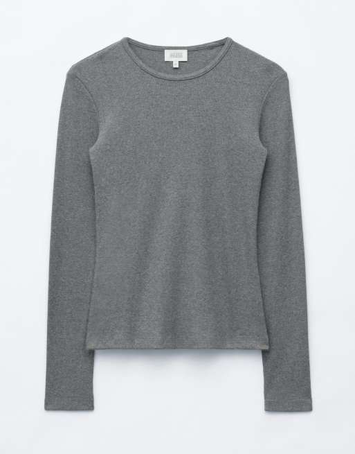 & Other Stories long sleeve rib top in dark grey, 2 of 4