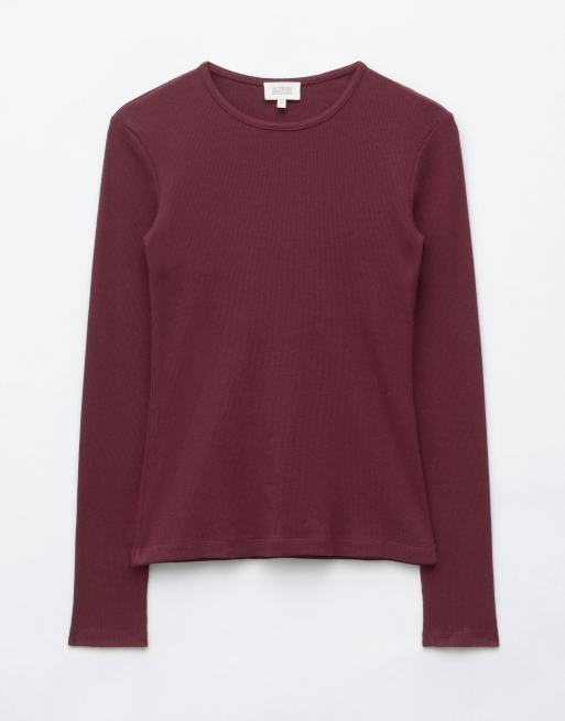 & Other Stories long sleeve rib top in dark red, 2 of 6