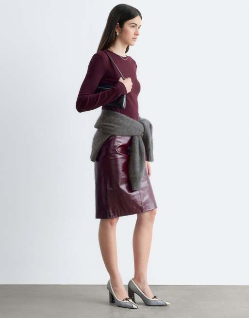 & Other Stories long sleeve rib top in dark red, 4 of 6