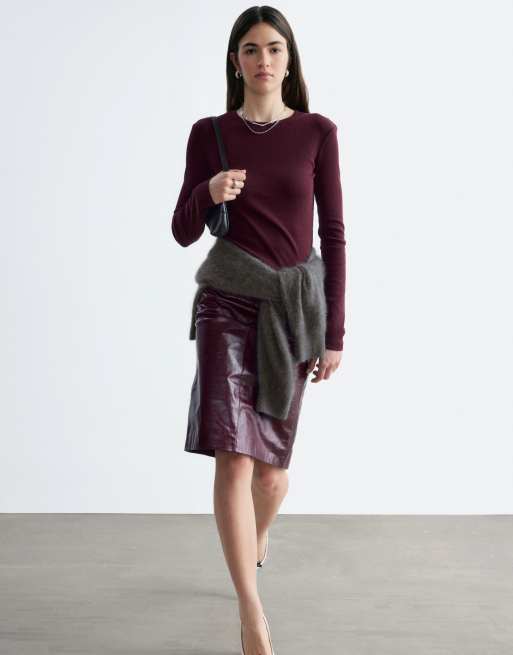 & Other Stories long sleeve rib top in dark red, 6 of 6