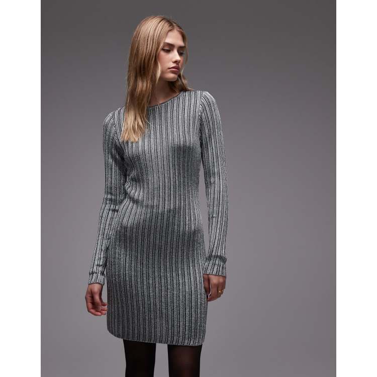 long sleeve silver bodycon dress & Other Stories - Ribbed Jersey Mini - Women - Viscose/Metallic Fibres/Polyamide - L in cups Lining promo-MDC blue off the shoulder color:purple