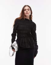 River Island - Gebloemde top met ruches en pofmouwen in zwart
