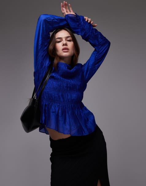 & Other Stories long sleeve ruched top in bright blue - view 1