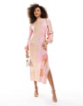 [Other Stories] & Other Stories long sleeve satin maxi dress in pink print 36 Pink