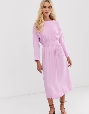 pink long sleeve satin dress