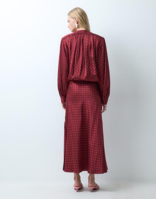 & Other Stories long sleeve satin wrap dress in red polka dot, 3 of 4