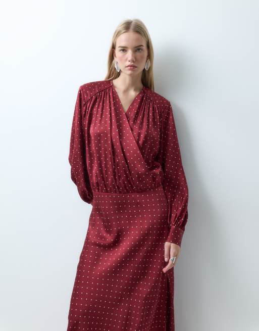 & Other Stories long sleeve satin wrap dress in red polka dot, 4 of 4