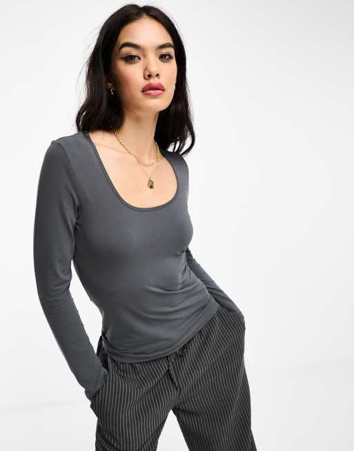 & Other Stories long sleeve scoop neck top in grey