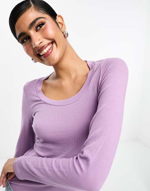 And Other Stories Long Sleeve Scoop Neck Top In Lilac Asos 4539