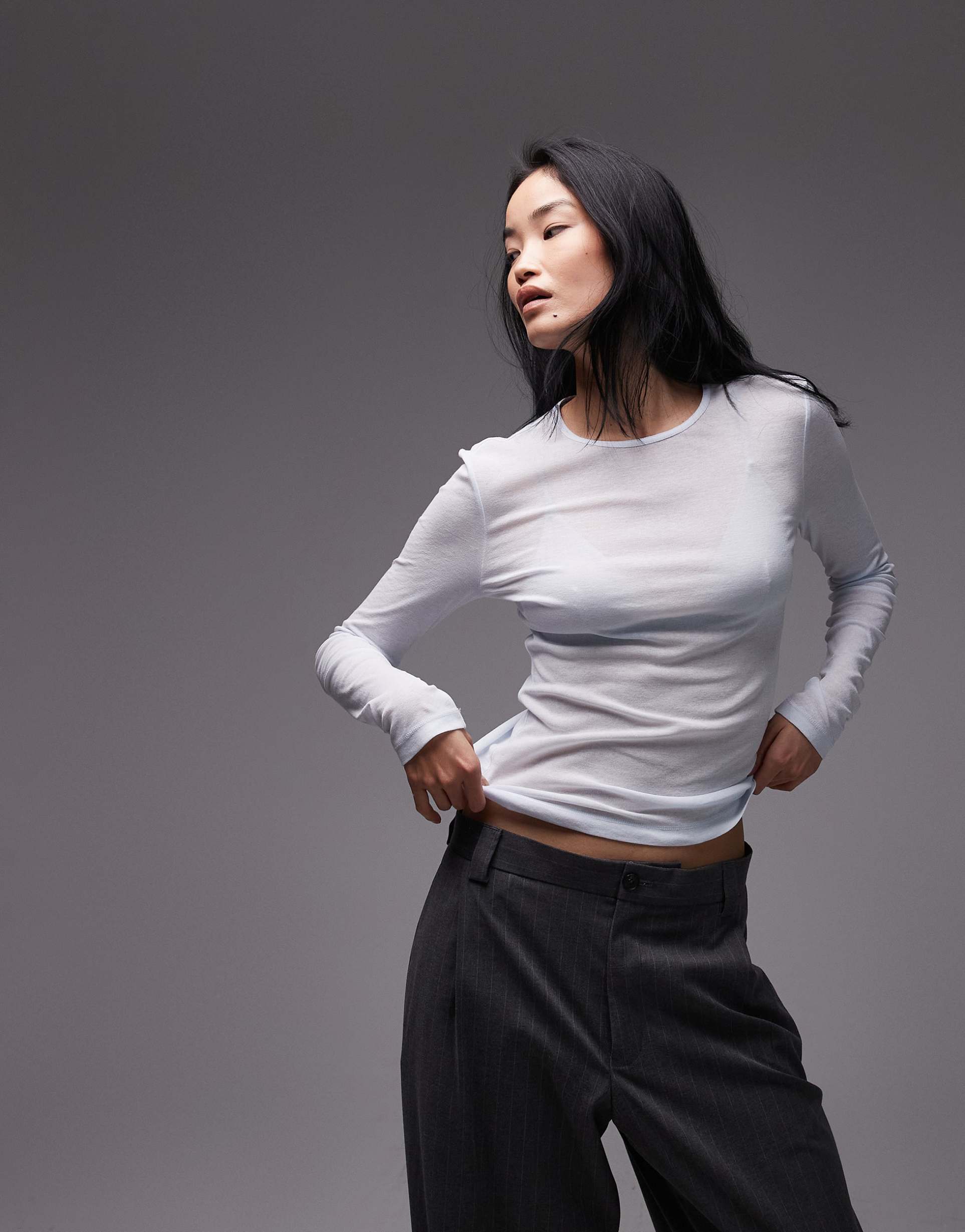 & other stories long sleeve sheer top in blue