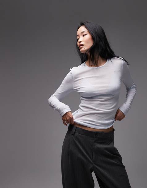 & Other Stories long sleeve sheer top in light blue - view 1