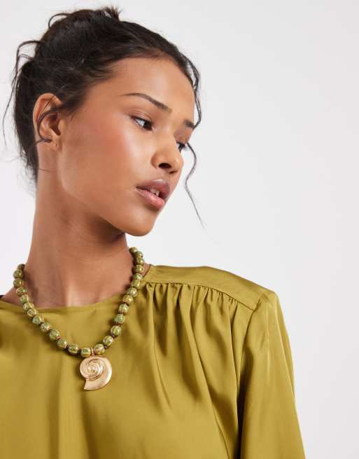 & Other Stories long sleeve shirt blouse with back tie in green, 3 of 4