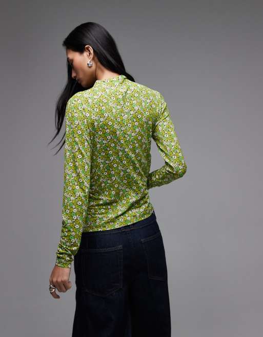 & Other Stories long  sleeve slinky jersey top in green floral print, 2 of 4
