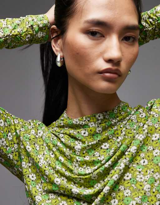 & Other Stories long  sleeve slinky jersey top in green floral print, 3 of 4