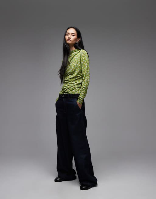 & Other Stories long  sleeve slinky jersey top in green floral print, 4 of 4
