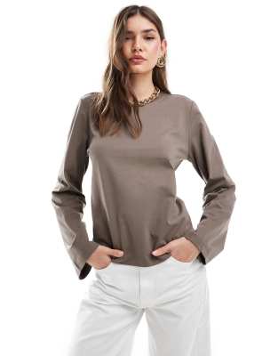 Other Stories Long Sleeve Top In Brown