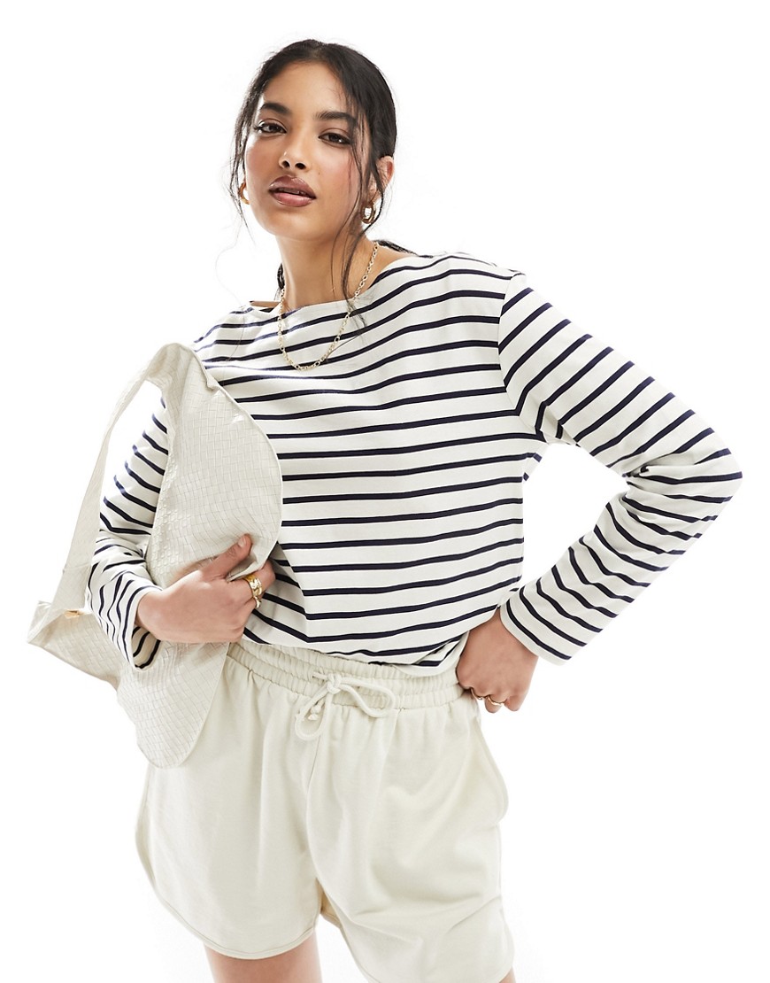 & Other Stories long sleeve top in navy and cream stripes-Multi