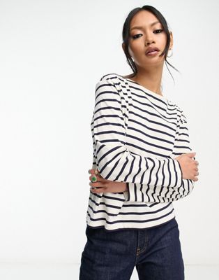 & Other Stories long sleeve top in off white and navy stripe
