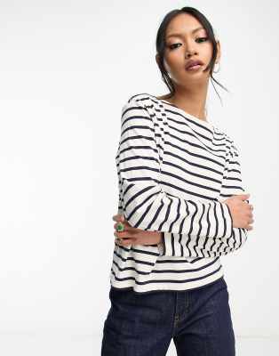 & Other Stories long sleeve top in off white and navy stripe