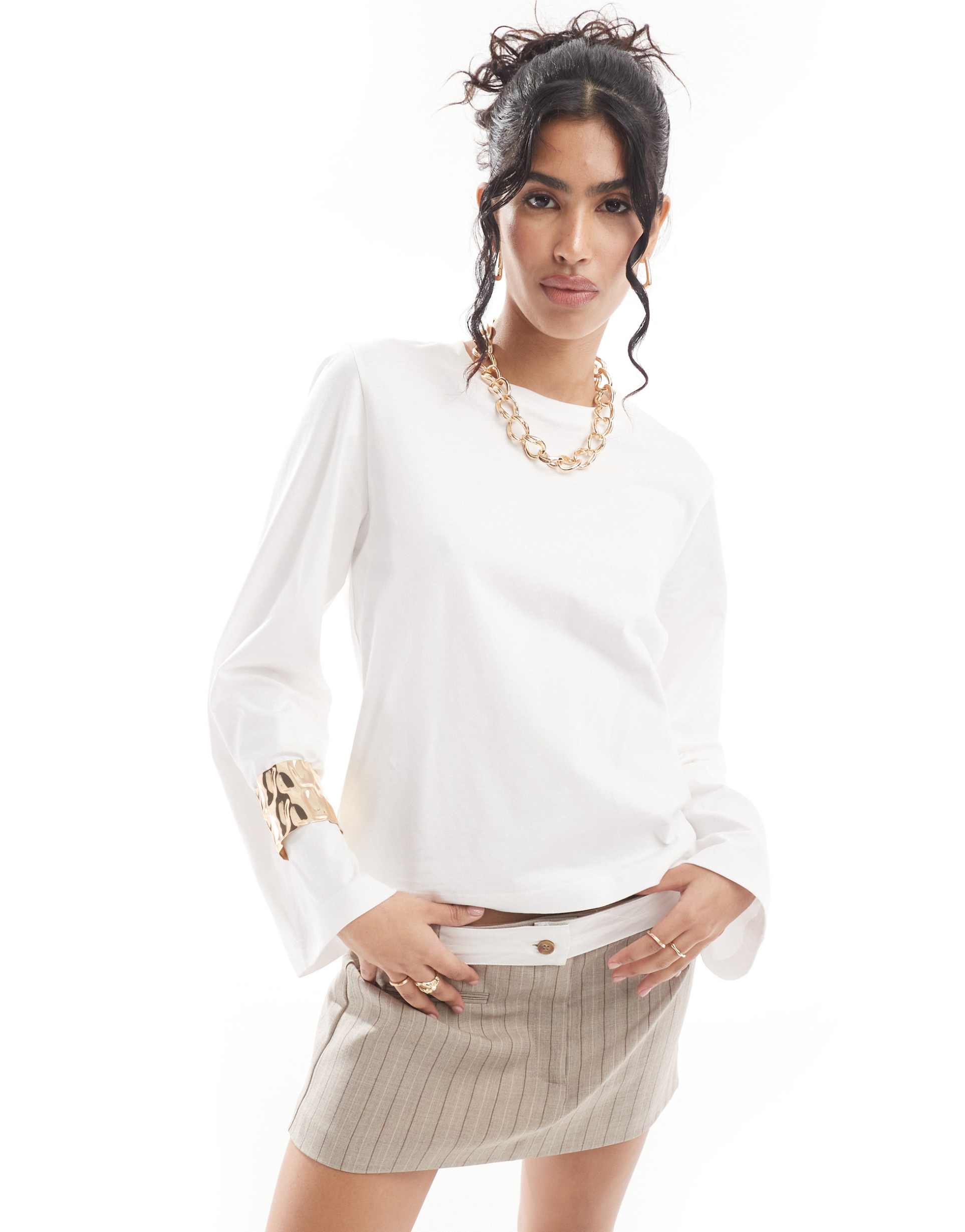 & other stories long sleeve top in white
