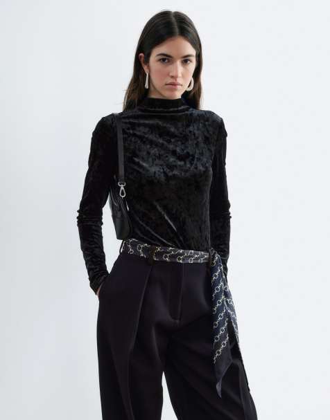 & Other Stories long sleeve turtle neck velvet top in black