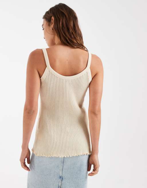 & Other Stories longline ribbed vest with button details  in beige, 4 of 4