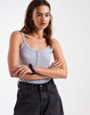 & Other Stories Longline Ribbed Vest With Button Details In Gray