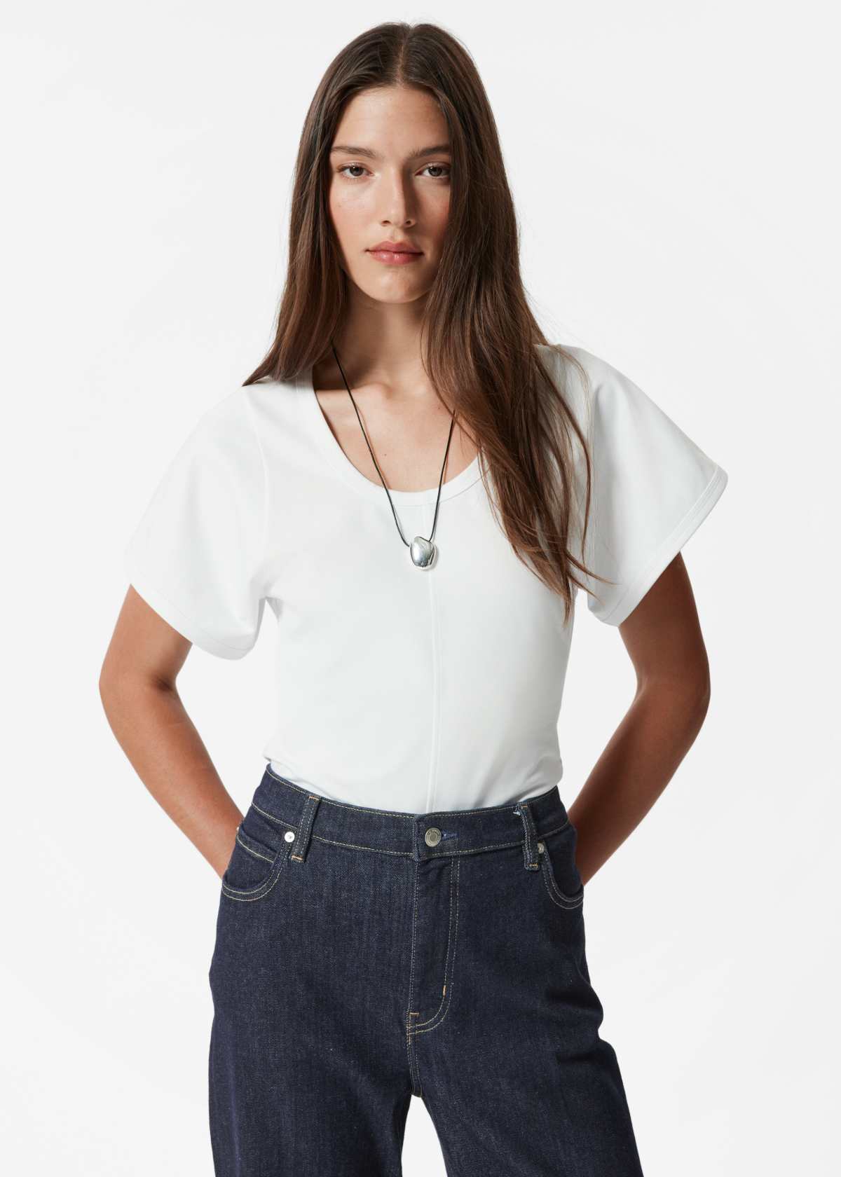 & Other Stories loose fit t-shirt with sculpt waist in white