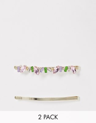 & Other Stories - Lot de 2 barrettes dont une ornée de pierres fantaisie - Multicolore doré