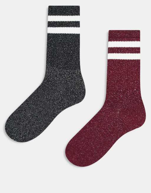 & Other Stories - Lot de 2 paires de chaussettes à paillettes - Noir/bordeaux