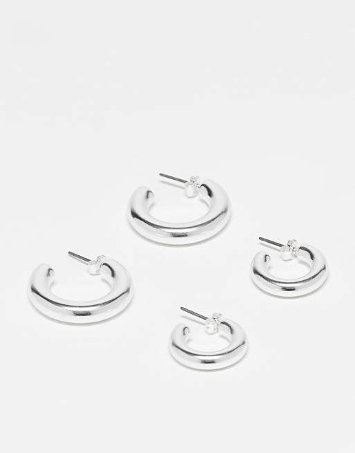 & Other Stories - Lot de 2 paires de créoles minimalistes - Argenté