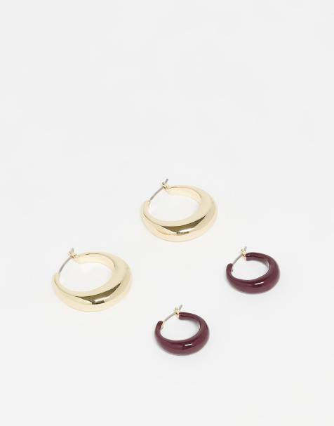 & Other Stories - Lot de 2 paires de petites créoles - Rouge foncé et doré - view 1